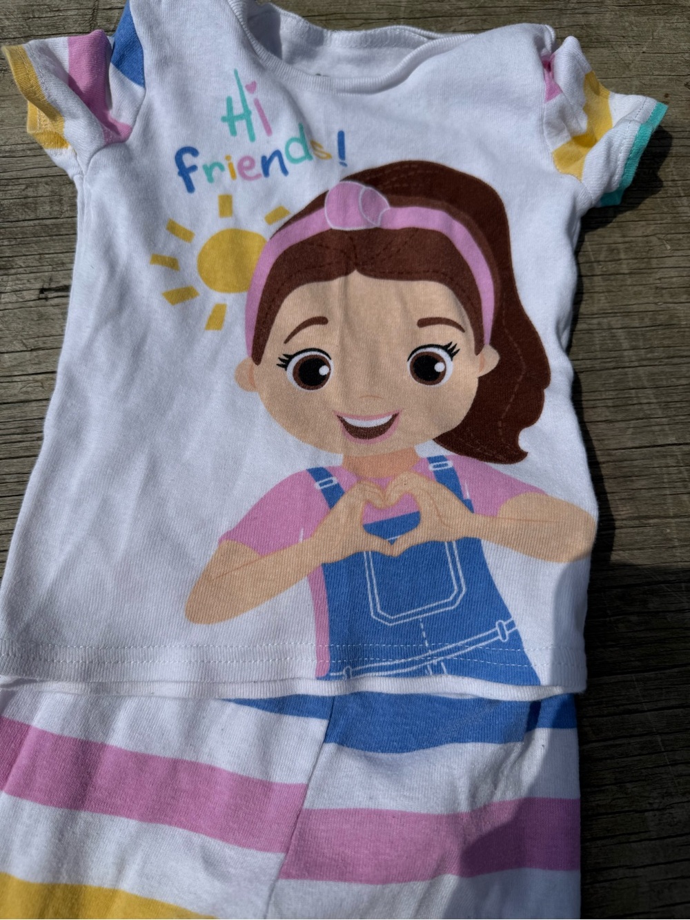 Girls White Pink & Blue Character Short Sleeve Top - Kids